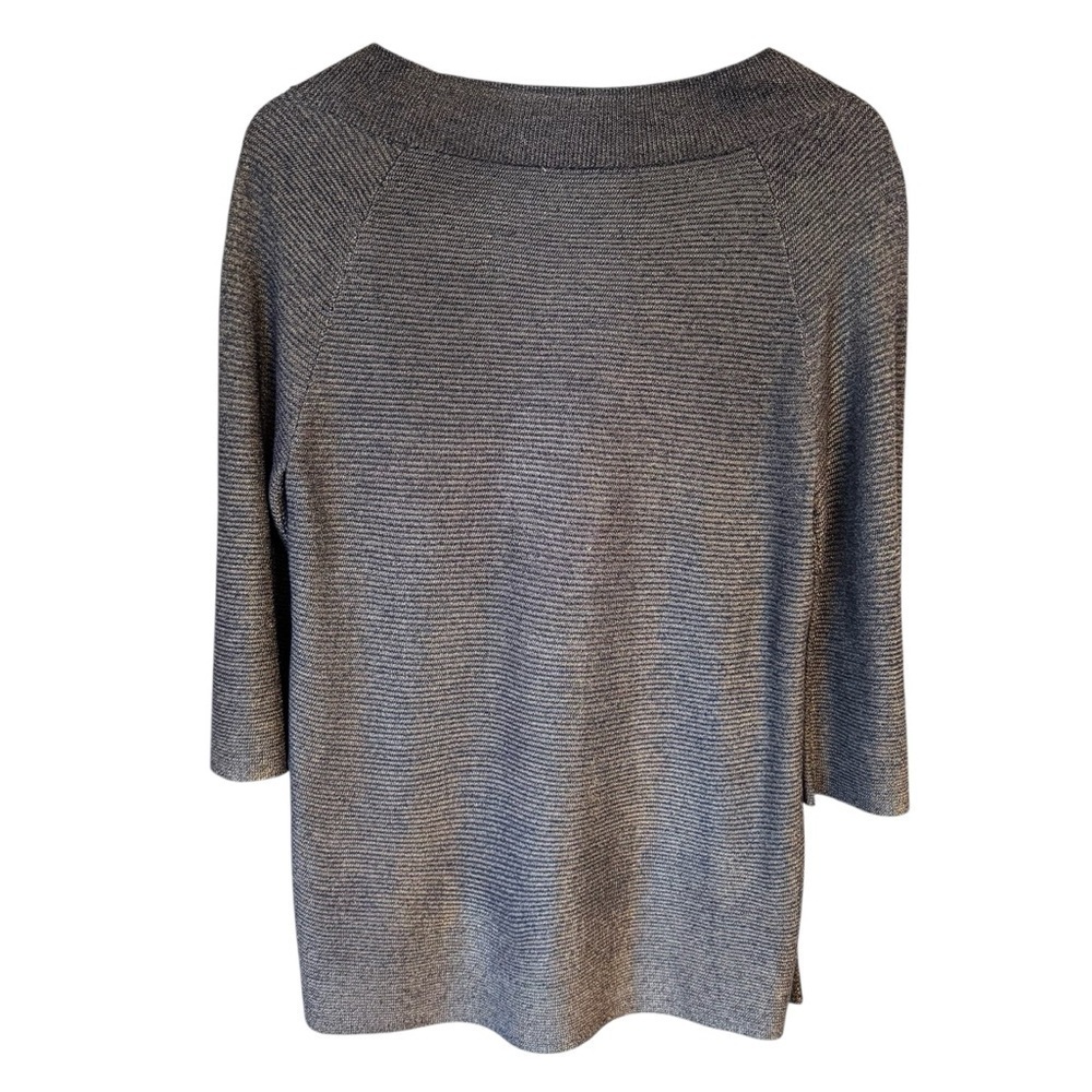 NWT Chicos Portrait Neck 3/4 Sleeve Silver Black Pullover Flowy Sweater Sz M - Picture 2 of 9